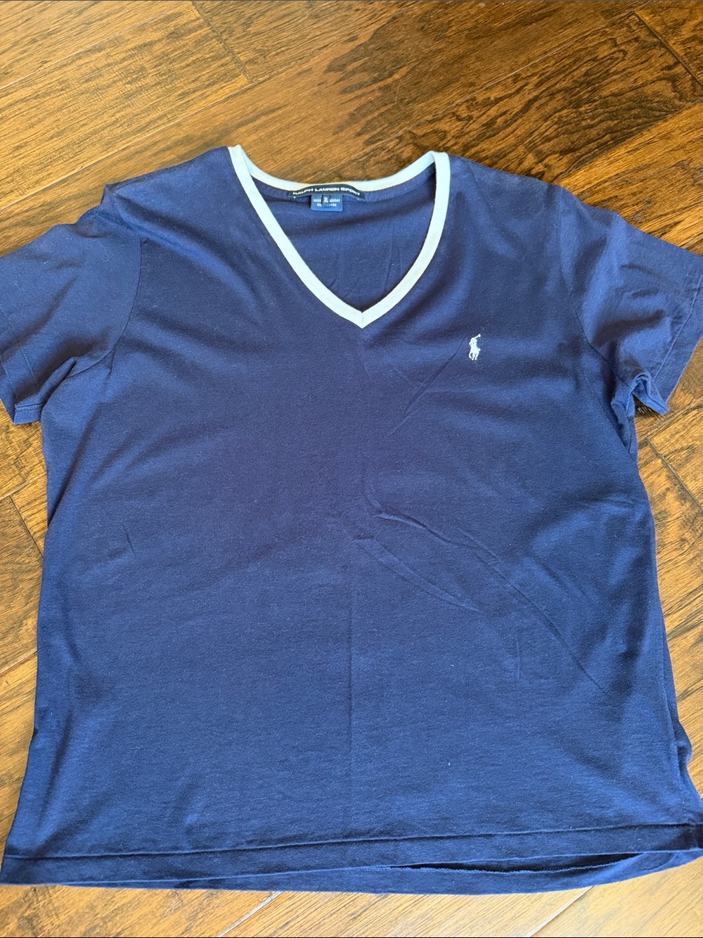 Women’s Ralph Lauren Sport Navy V-Neck Tee with White Trim